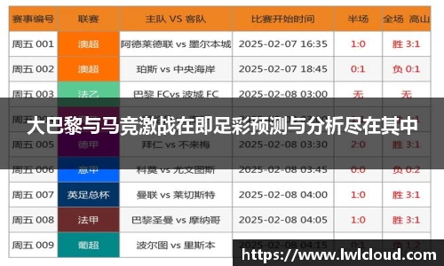 大巴黎与马竞激战在即足彩预测与分析尽在其中